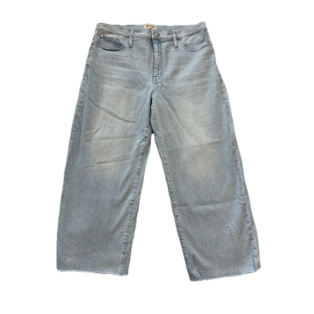 Madewell The Perfect Vintage Wide‎ Leg Crop Jeans Womens 33 Light Wash Raw Hem